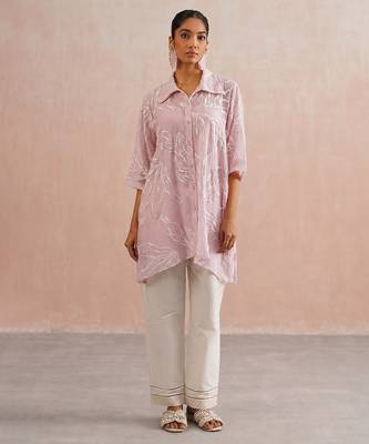 Powder Pink Embroidered Mul Chanderi Co Ord Set 1