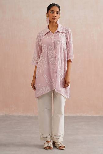 Powder Pink Embroidered Mul Chanderi Co Ord Set
