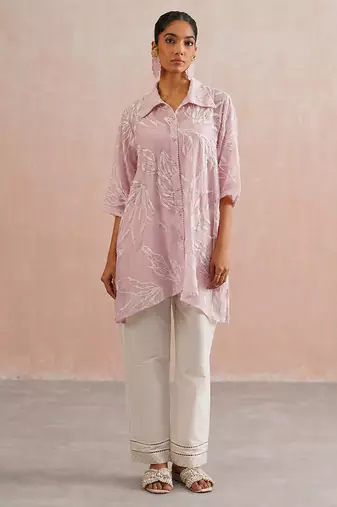 Powder Pink Embroidered Mul Chanderi Co Ord Set