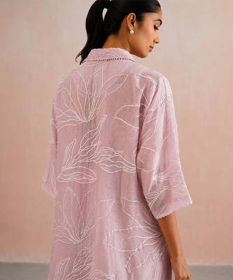 Powder Pink Embroidered Mul Chanderi Co Ord Set 2