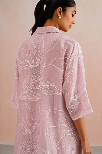 Powder Pink Embroidered Mul Chanderi Co Ord Set