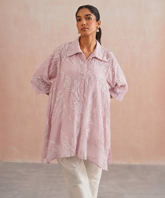 Powder Pink Embroidered Mul Chanderi Co Ord Set 3