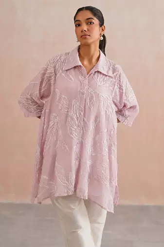 Powder Pink Embroidered Mul Chanderi Co Ord Set