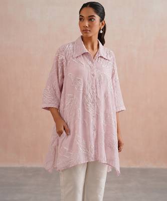 Powder Pink Embroidered Mul Chanderi Co Ord Set 4