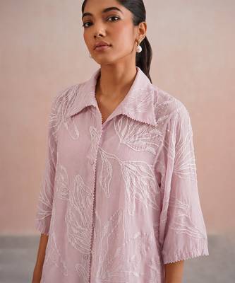 Powder Pink Embroidered Mul Chanderi Co Ord Set 5
