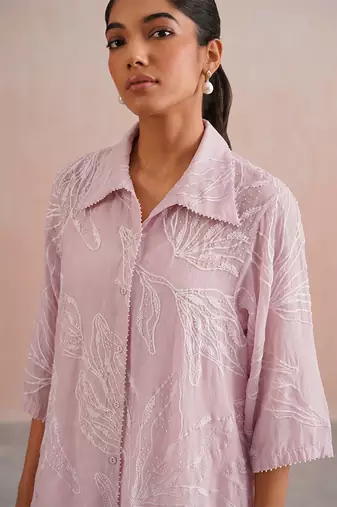 Powder Pink Embroidered Mul Chanderi Co Ord Set