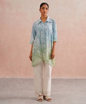 Blue green ombre mul chanderi co ord set 1