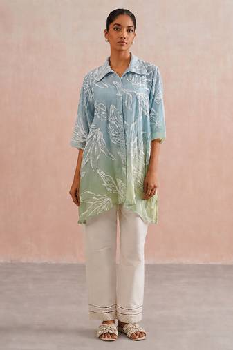 Blue green ombre mul chanderi co ord set