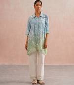 Blue green ombre mul chanderi co ord set