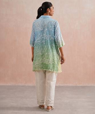 Blue green ombre mul chanderi co ord set 2