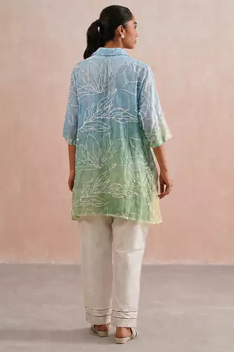 Blue green ombre mul chanderi co ord set