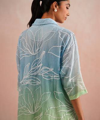 Blue green ombre mul chanderi co ord set 3