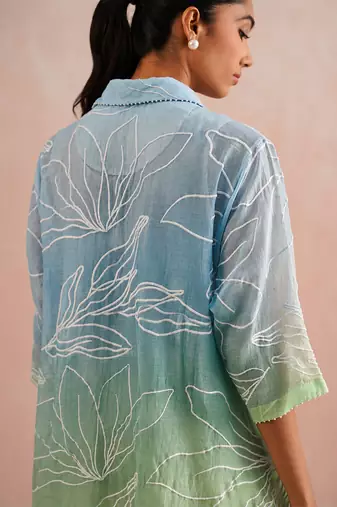 Blue green ombre mul chanderi co ord set