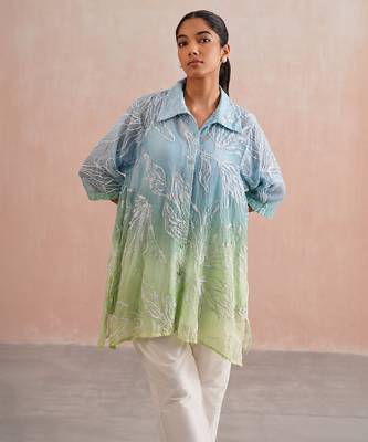 Blue green ombre mul chanderi co ord set 4