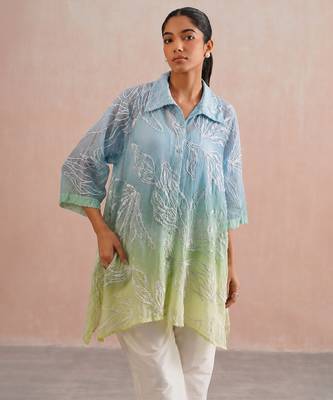 Blue green ombre mul chanderi co ord set 5