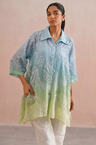 Blue green ombre mul chanderi co ord set