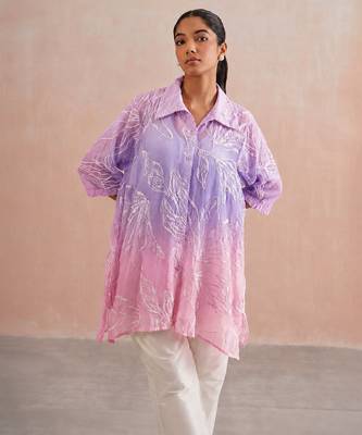 Pink purple ombre mul chanderi co ord set 1