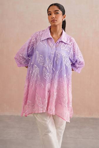 Pink purple ombre mul chanderi co ord set