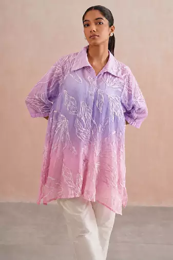 Pink purple ombre mul chanderi co ord set