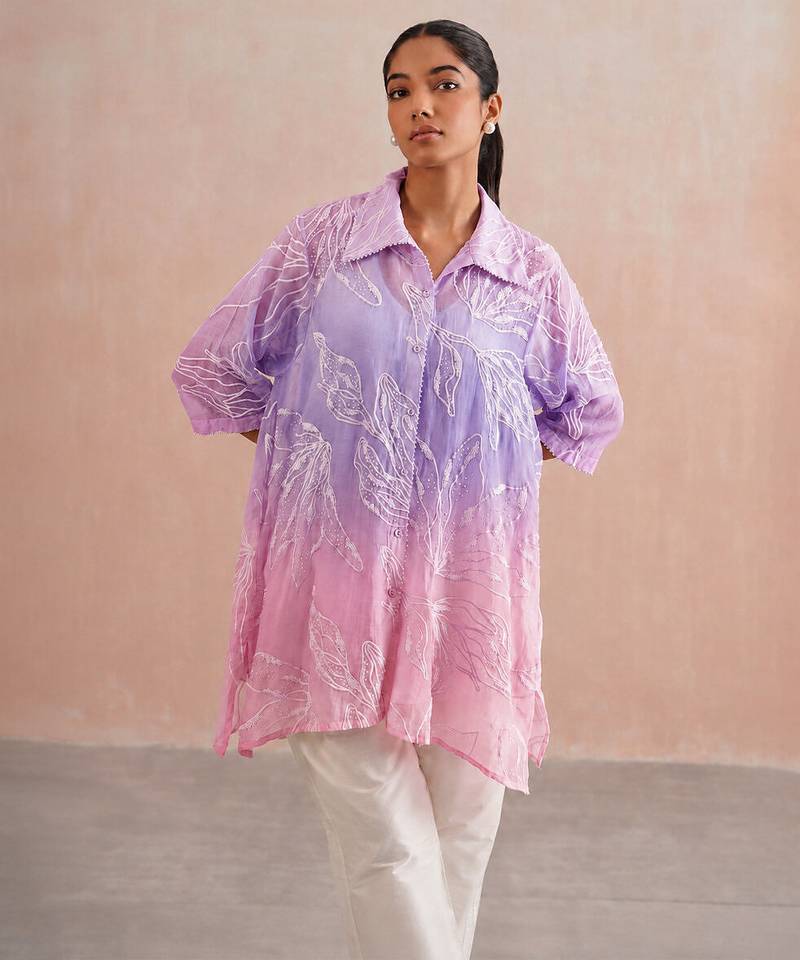 Pink purple ombre mul chanderi co ord set