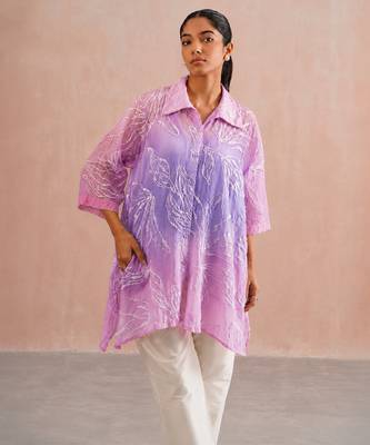 Pink purple ombre mul chanderi co ord set 2