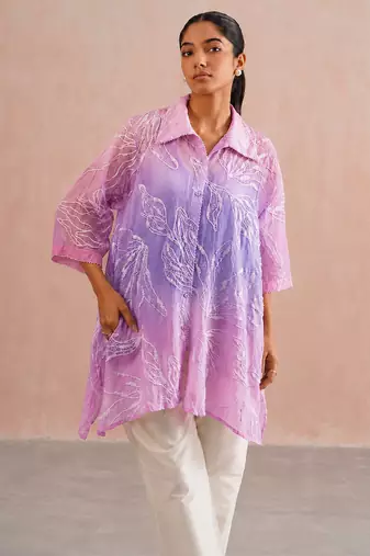 Pink purple ombre mul chanderi co ord set