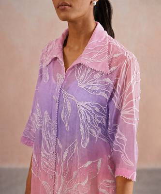 Pink purple ombre mul chanderi co ord set 3