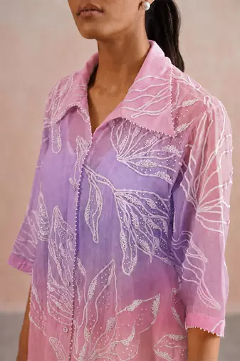 Pink purple ombre mul chanderi co ord set