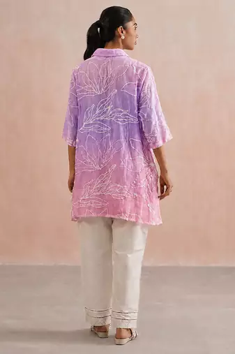 Pink purple ombre mul chanderi co ord set