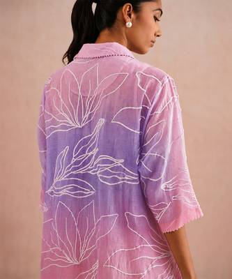 Pink purple ombre mul chanderi co ord set 5