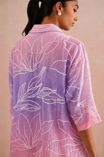 Pink purple ombre mul chanderi co ord set