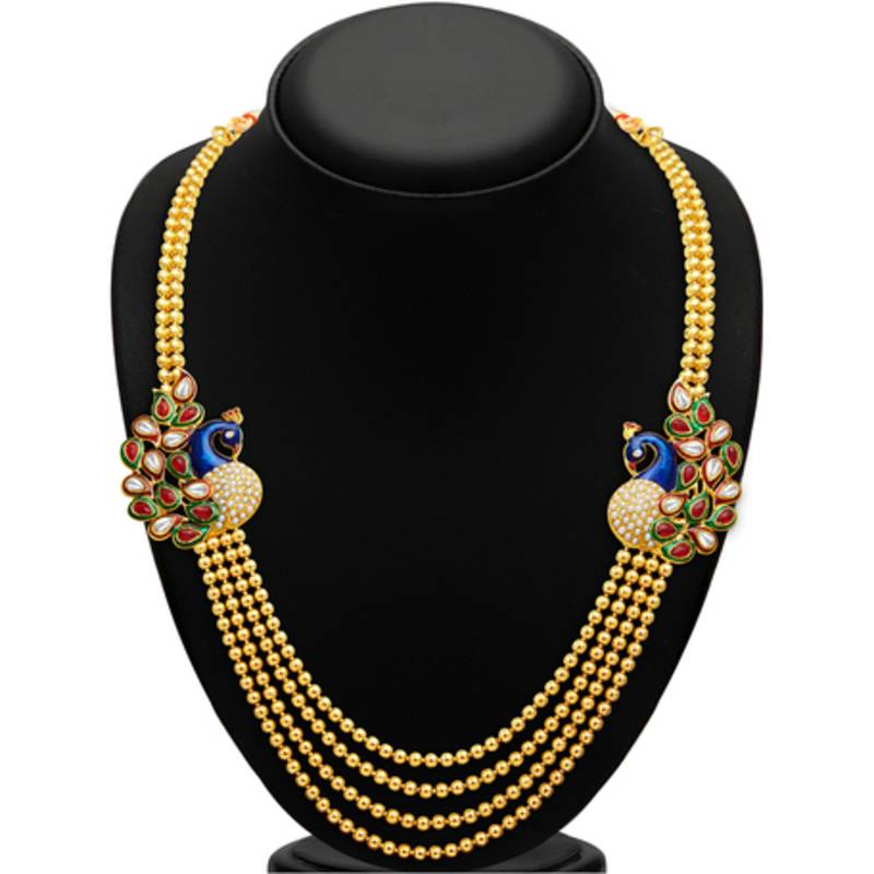 Gleaming Peacock Four Strings Gold Plated Necklace Set
