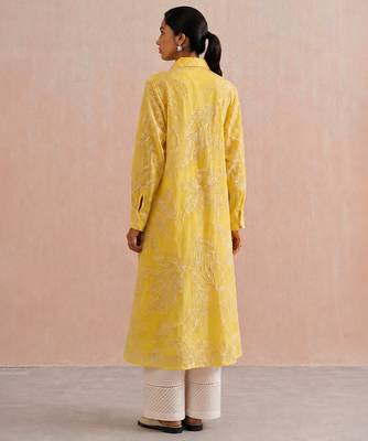 Yellow embroidered mul chanderi kurta set 2