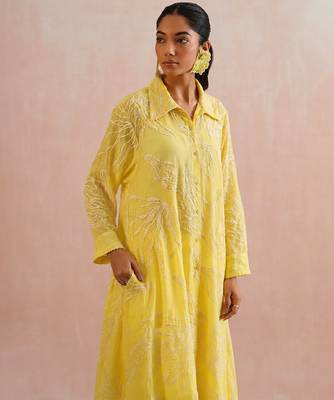 Yellow embroidered mul chanderi kurta set 4