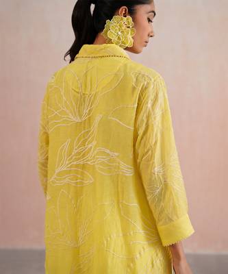 Yellow embroidered mul chanderi kurta set 5