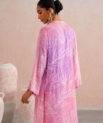 Lavender ombre embroidered mul chanderi kurta set 5
