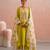 Lime green embroidered mul chanderi kurta set