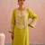 Lime green embroidered mul chanderi kurta set