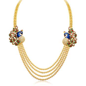 Gleaming Peacock Four Strings Gold Plated Necklace Set 4