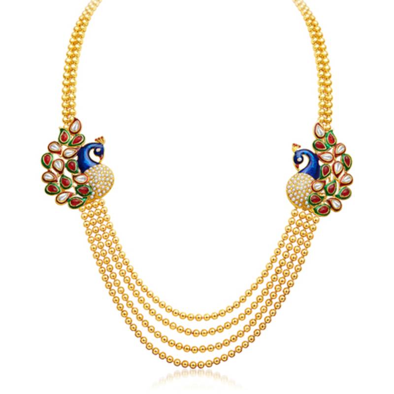 Gleaming Peacock Four Strings Gold Plated Necklace Set