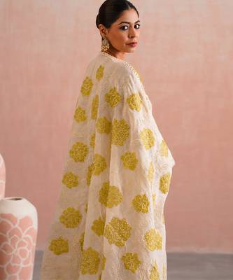 Lime green embroidered mul chanderi kurta set 5