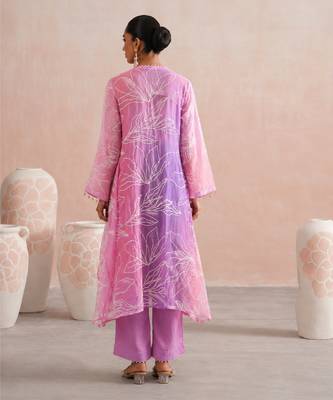 Lavender ombre embroidered mul chanderi kurta and pant 2