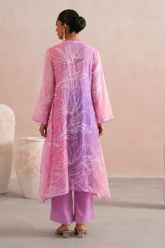 Lavender ombre embroidered mul chanderi kurta and pant