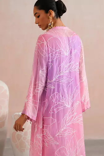 Lavender ombre embroidered mul chanderi kurta and pant