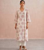 Off white pink embroidered mul chanderi kurta and pant