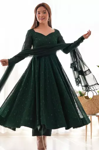 embroidery georgette flared anarkali pant and dupatta set