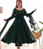  embroidery georgette flared anarkali pant and dupatta set
