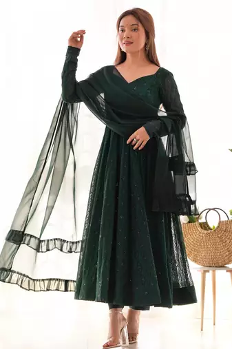  embroidery georgette flared anarkali pant and dupatta set