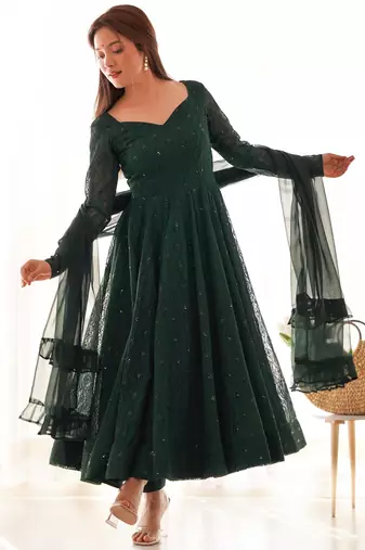  embroidery georgette flared anarkali pant and dupatta set