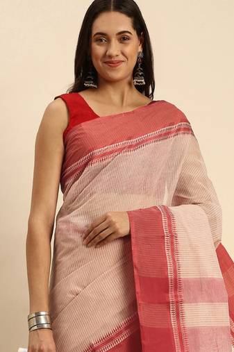 Woven design pure cotton bengal taant saree